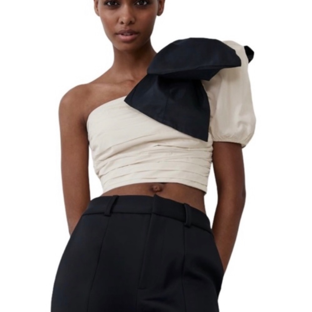 ZARA one shoulder statement bow crop top